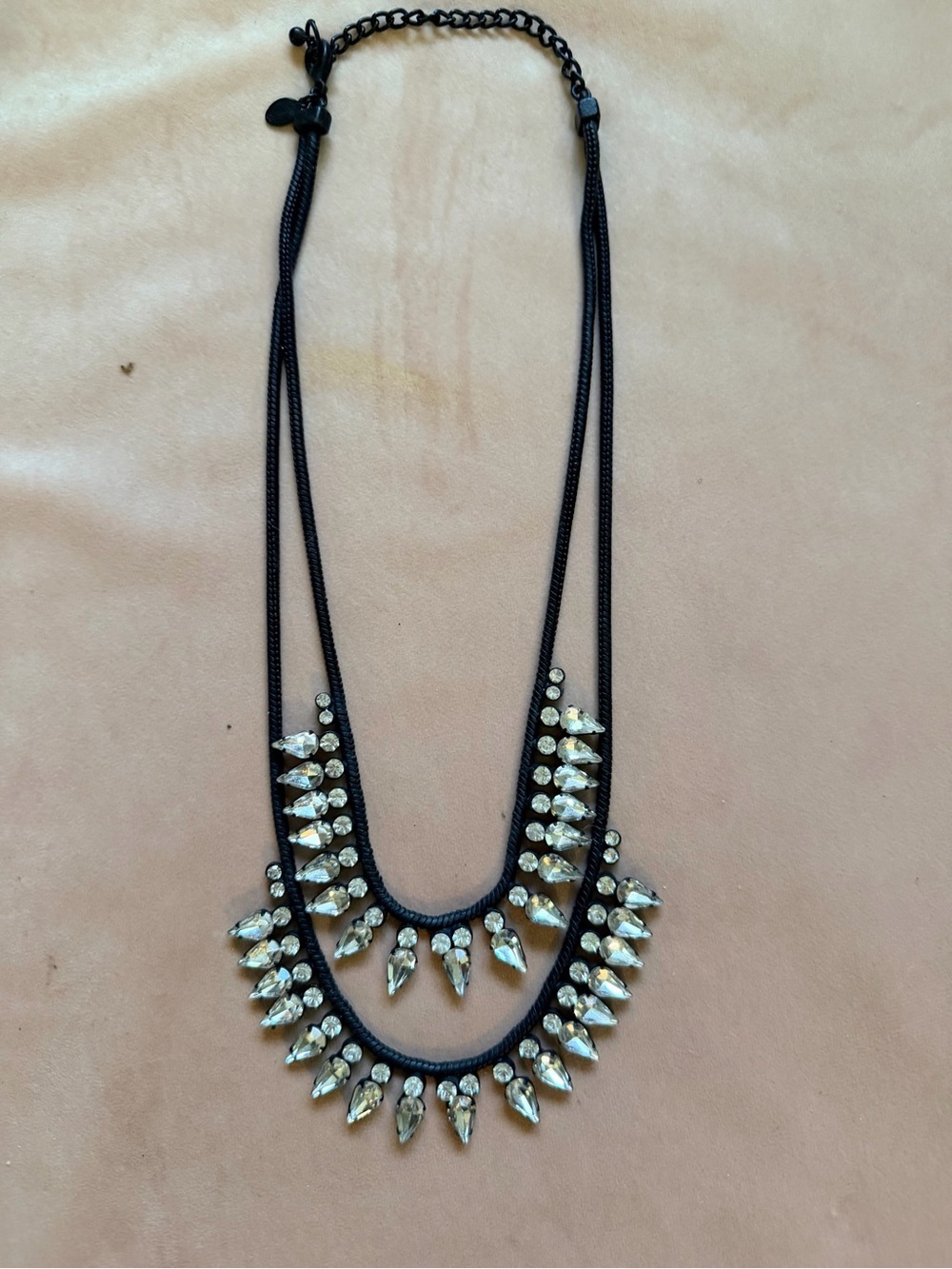 Crystal Teardrop Double Strand Necklace - Black
